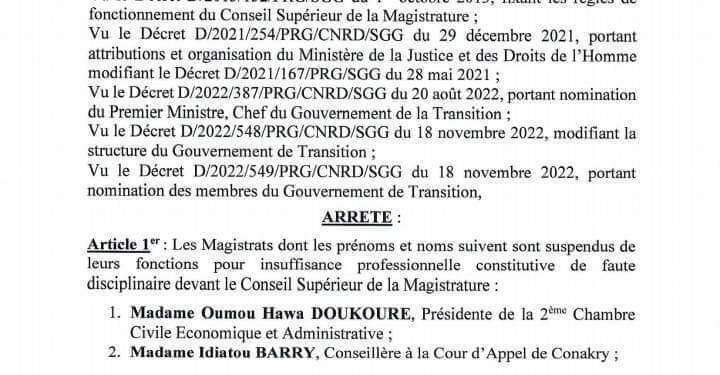 Justice : Trois magistrats de la cour d&rsquo;appel de conakry suspendus
